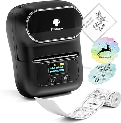 Phomemo M110 Label Makers - Barcode Label Printer Bluetooth Portable Thermal Printer for Small Business, Address, Logo, Clothing, Mailing, Sticker Printer for Phones &amp; PC, Black